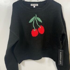 Madden Girl Black Sweater with Cherry Motif